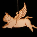 Wooden Winged Pug ornament