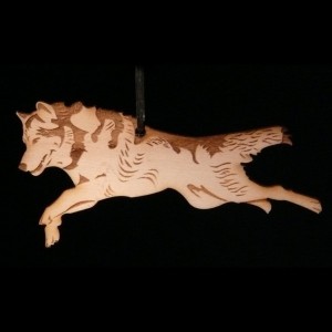 Wooden wolf ornament